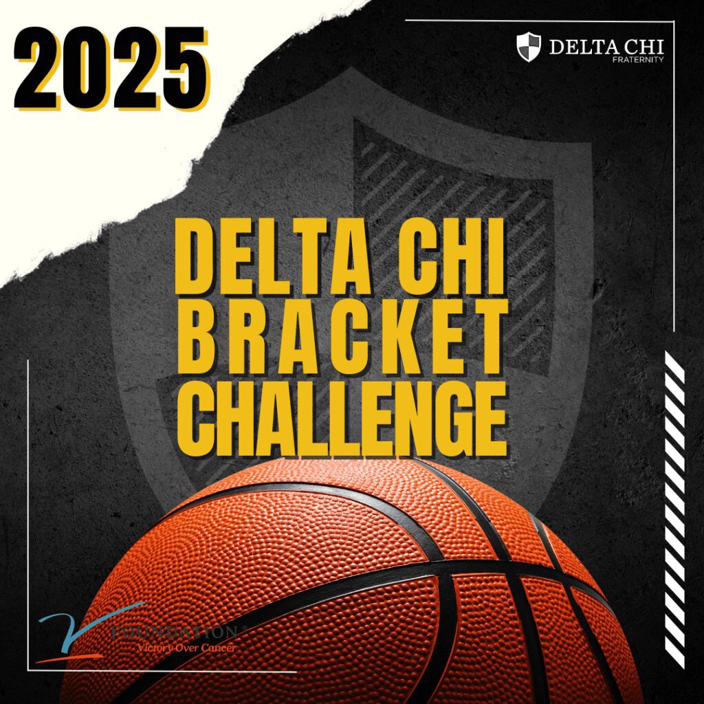 2025 Delta Chi Bracket Challenge basketball poster.