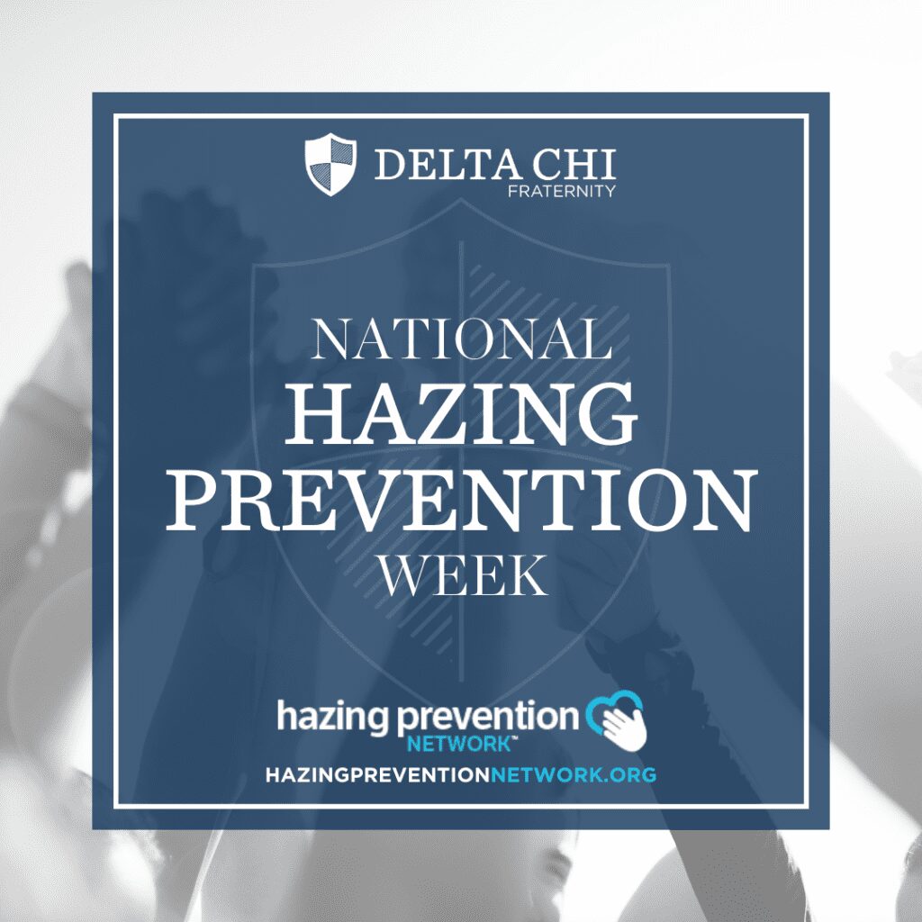 A graphic promoting National Hazing Prevention Week by Delta Chi.