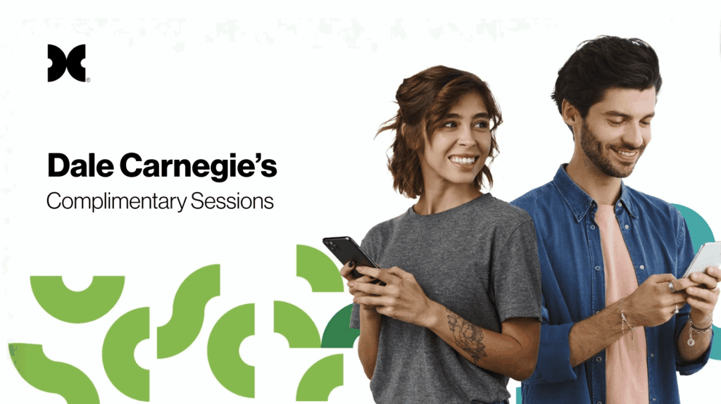 Two people using smartphones, Dale Carnegie's sessions.