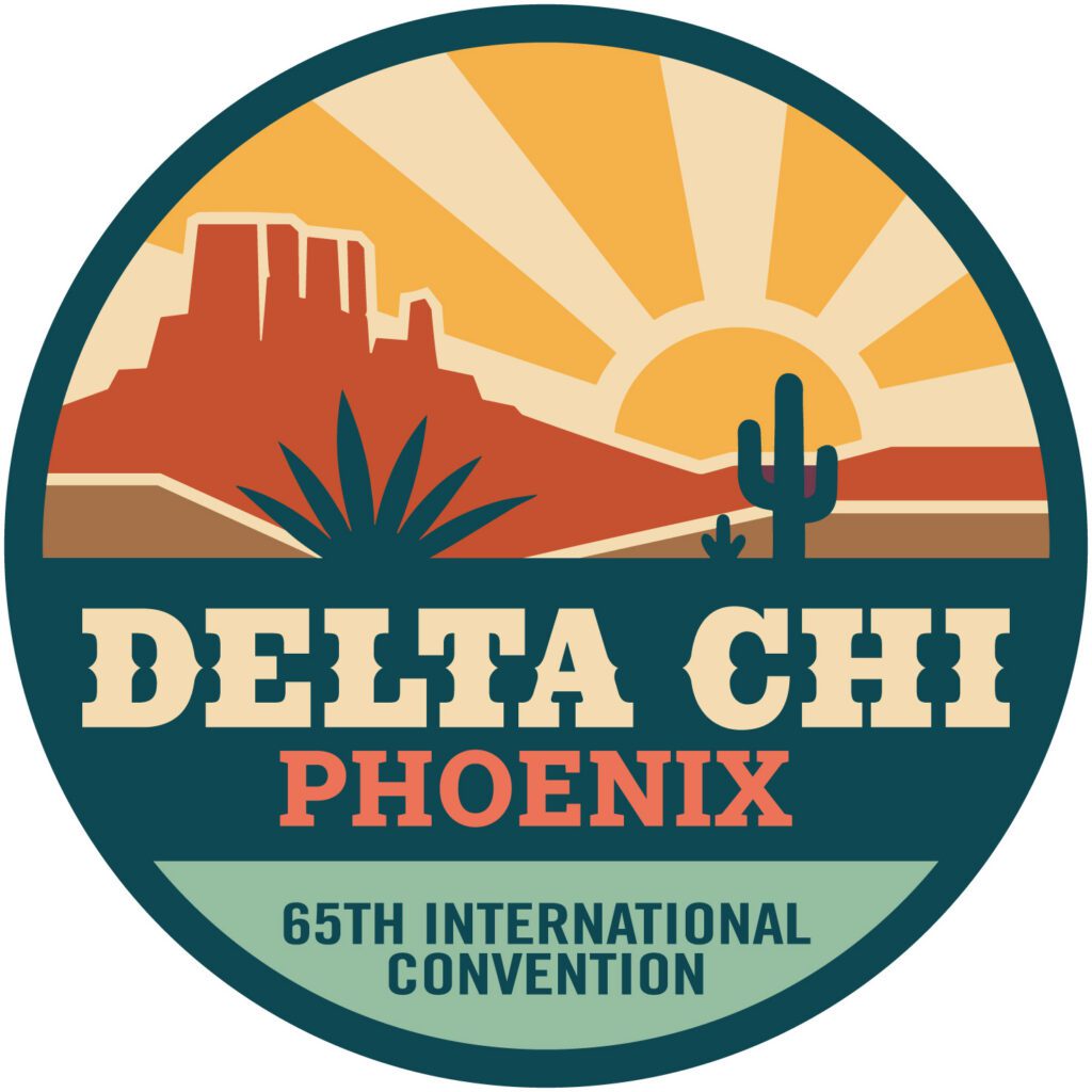 Delta Chi logo featuring Phoenix landscape design.