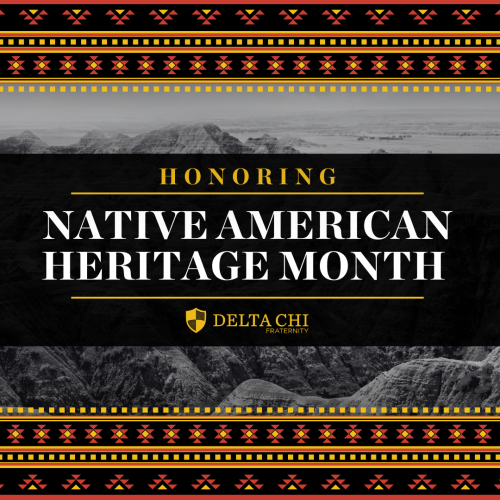 Graphic honoring Native American Heritage Month with decorative patterns and text.