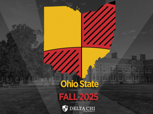 Ohio State Ohio State Fall 2025 recruitment event poster with Delta Chi logo.